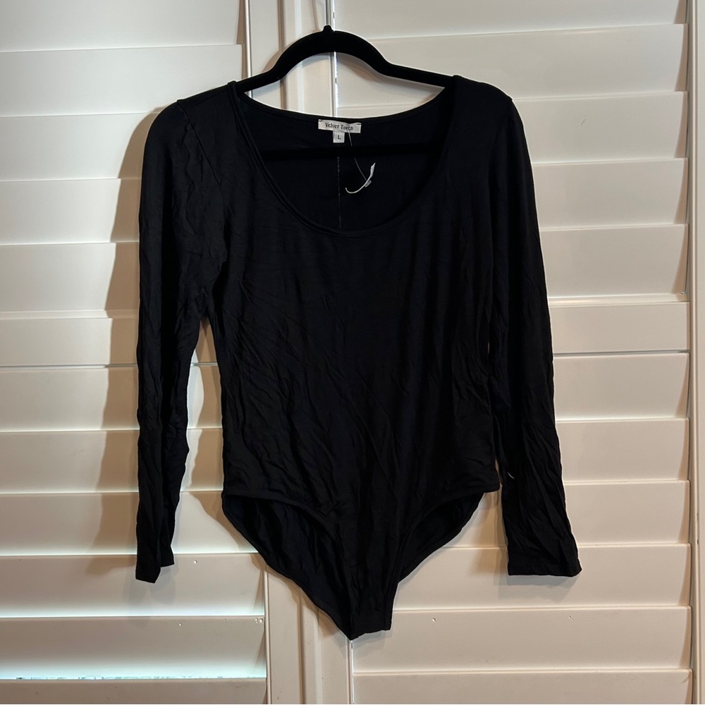 Velvet Torch Long Sleeve Bodysuit Black Size Large